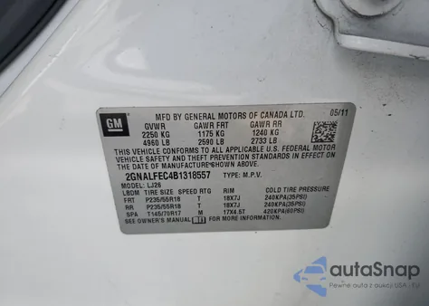 2011 Chevrolet Equinox Ltz from USA, damaged, VIN 2GNALFEC4B1318557